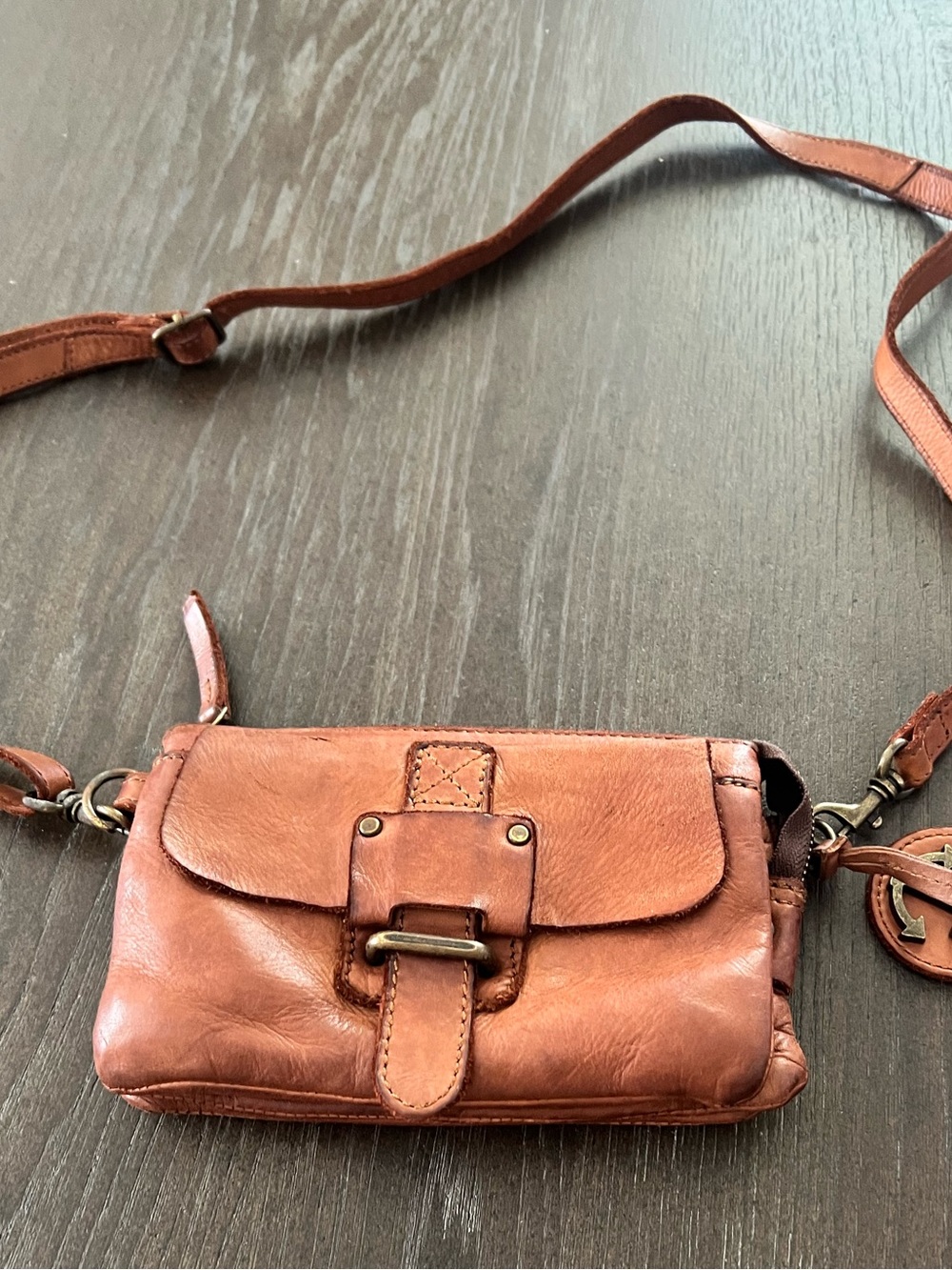 NWOHarbour 2nd Luna Distressed Leather Crossbody Phone Belt Bag in Cognac